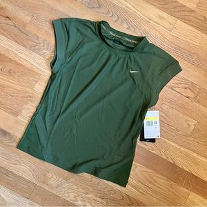 NWT NIKE PRO X SERENA CAP SLEEVE MESH DESIGN CREW TOP SHIRT OLIVE GREEN S SMALL